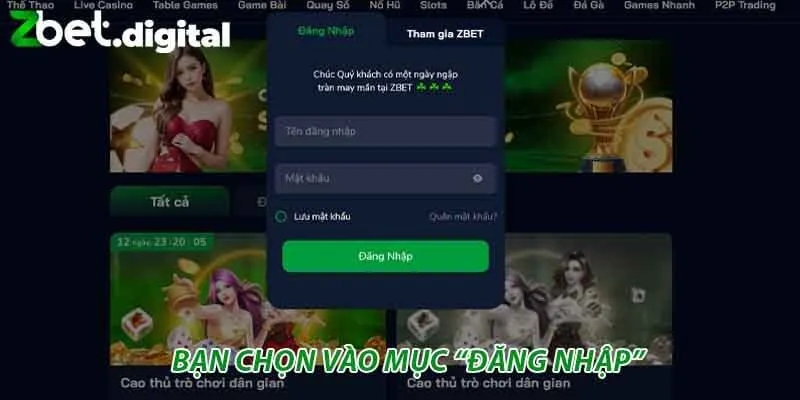 Bạn chọn vào mục “đăng nhập”